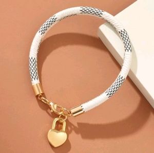 White & Black Checkered Gold Plated Heart Charm Clasp Bracelet | 2 Available